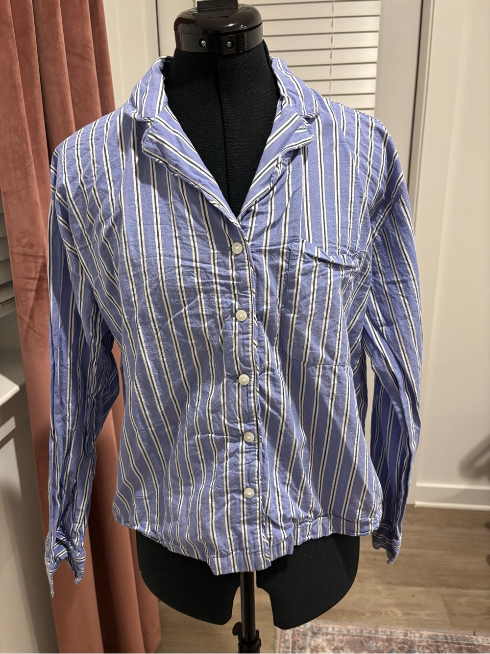 Women's Light Blue Striped Button-Down Shirt
